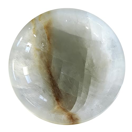 Calcite Stone Bowl, D20 Natural Crystal Bowl for Decor - Hand Carved Decorative Bowl for Centerpiece, Coffee Table, Yoga Meditation, Gift Idea (Natural Vein)