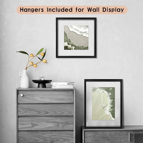 MUYE 12x12 Floating Frames Set of 2,Double Glass Picture Frame Display Any Size Photo up to 12x12,Wall Mount or Tabletop Standing,Black - color: Black, size: 12x12