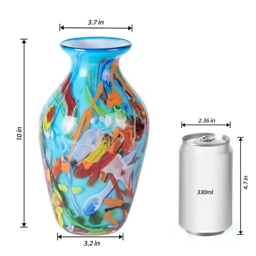 KAMMAK Colored Glass Vase, Beautiful Hand Blown Decorative Vase, Modern Art Vase for Flower Mantle Dining Table Centerpiece, Entryway Living Room Wedding Decoration (JG2063) - style: JG02063