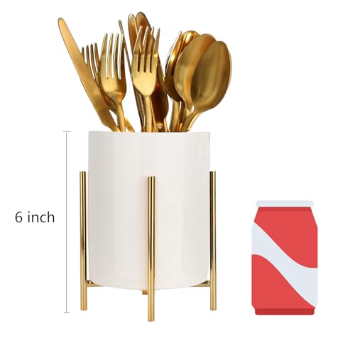 Pencil Holders & Pen Holders Gold Desk Accessories for Women Strong Metal and Ceramic Pen cup(High5.5'' x wide3.8'') - color: White gold, size: H 5.5''