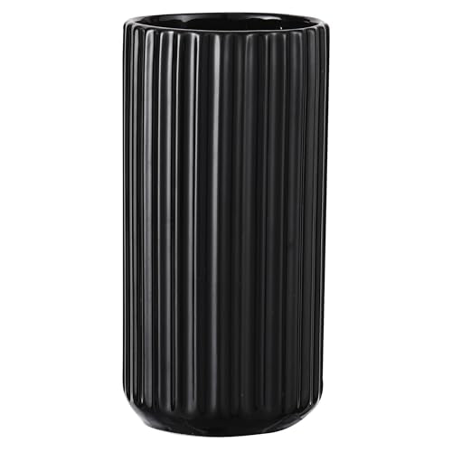 Black Ceramic Vase for Flowers, Modern Black Vase for Home Decor, Tall Ribbed Vase for Living Room, Office, Mantel, Bookshelf, Dining Table, 8 inches - color: Black, size: Tall Cylinder