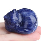 LAIDANLA Sodalite Cat Healing Crystals Figurine Sleeping Cat Hand Carved Cute Statue Polished Stone Sculpture Reiki Office Room Bedroom Desk Home Decoration Gifts 1.6" - color: O-sodalite