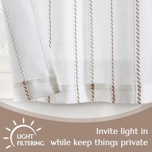 jinchan Linen Striped Kitchen Curtains Tier Cafe Curtains for Living Room Bathroom RV 24 Inch Farmhouse Rustic Half Window Treatment Light Filtering 2 Panels Taupe on White - color: Cottage Striped Taupe, size: 26"W x 24"L (Pack of 2)