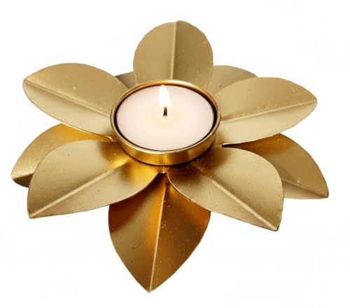 Decorative Metal Flower Tea Light Candle Holder, Gold, 3 Inch, Modern Floral Wall Art Decor