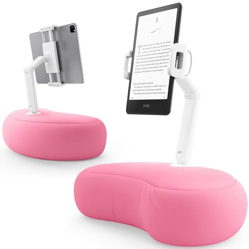 SAIJI Tablet Pillow Stand for Bed – iPad & Kindle Holder with Flexible Dual Axis Arm & Microbead Cushion, 360° Adjustable Lap Beanbag Phone Holder Fits Devices with 4.7"–15.6" Screens (Pink) - color: Pink