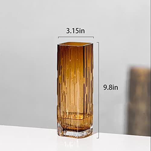 Modern Minimalist Glass Square vase, Crystal Glass vase, vase, Dry vase (Amber) - color: Amber