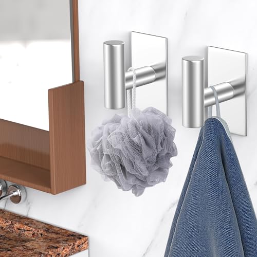 VAEHOLD Wall Towel Hooks, Heavy Duty Sticky Holder Waterproof Towel Hooks for Hanging Coat, Clothes, Closet Hook Wall Mount for Kitchen (Silver, 4 Pack) | Heavy Duty, Sticky Holder, Waterproof, Towel Hooks, for Hanging Coat, Clothes - color: Silver, size: