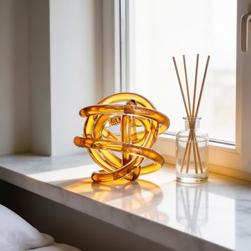 Glass Knot Teal Decor Ball - 5 Inch Hand Blown Infinity Sculpture Orbit Home Decor Table Decoration Interio Art - color: Brown, size: 5-Inch Diameter