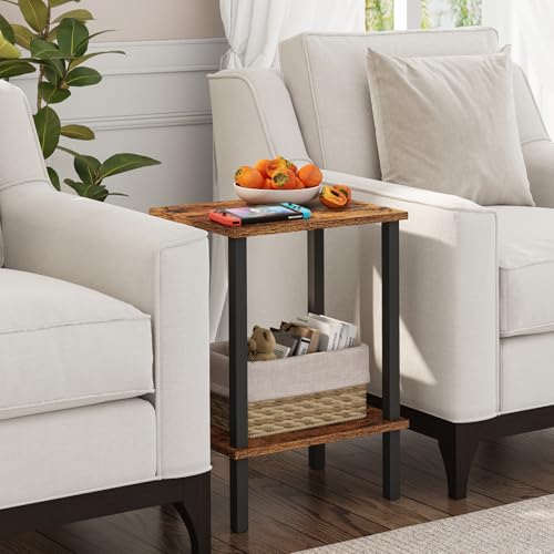 TUTOTAK End Table, Side Table, Nightstand, 2-Tier Storage Shelf, Sofa Side Table for Small Space, Living Room, Bed Room Brown and Black TB01BB034 - color: Brown and Black