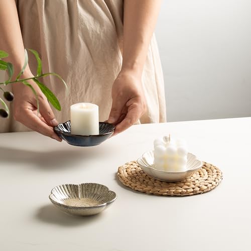 Ceramic Pillar Candle Holder Plates, Decorative Candlestick Holder, Tea Light Incense Santo Palo Holders, for Dinning, Party, Wedding, Birthday, Anniversary Decorations, 1pack (Blue) - color: Blue