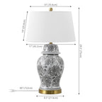 JONATHAN Y 29.5" Gray/White Ceramic Table Lamp for Living Room and Office, White Linen Drum Shade, Traditional Chinoiserie Ginger Jar Lamp, LED Bulb Included (JYL3008B) - color: Gray/White