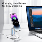 OMOTON 360°Rotating Magnetic Phone Stand for Desk, Adjustable Foldable Aluminum for MagSafe Cell Phone Stand Holder with Non-Slip Base, for iPhone 17/16/15/14 Pro Max Air/MagSafe Case, White - color: White