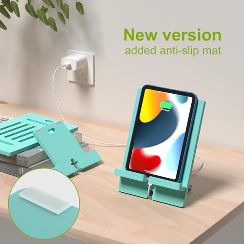 Pezin & Hulin Bamboo Tablet Stand, Adjustable Wood Pad Holder, Desktop Cell Phone Stand Holder Dock Compatible with Tablet, E-Reader, and All Phone (Support to 4.7-13" Devices) - Teal - color: Large (Teal)