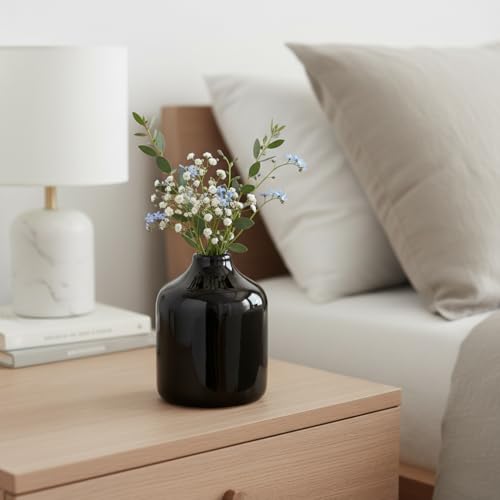 Sunddo Black Ceramic Vase for Flower - 5 Inch Small Modern Decorative Vase for Living Room, Farmhouse Bottle Vases Home Decor, Window, Office, Night Stand Decor, Kitchen, Bathroom Decoration - color: Black, size: 5 inch