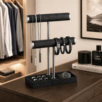 bussdis 2 Tier Bracelet Holder Display - Detachable T Bar Black Velvet Bracelet Holder, Jewelry Holder Organizer for Bracelet, Necklace, Earrings, Rings - color: Black