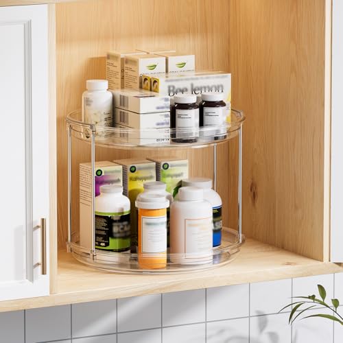 LAMU 3 Pack 2 Tier Lazy Susan Turntable Organizer 9.25'' Rotating Spice Rack Organization for Cabinet, Kitchen, Pantry, Countertop, Bathroom, Vanity, Medicine Cabinet Organizer, Clear - color: Clear, size: 9.25in 3Pack