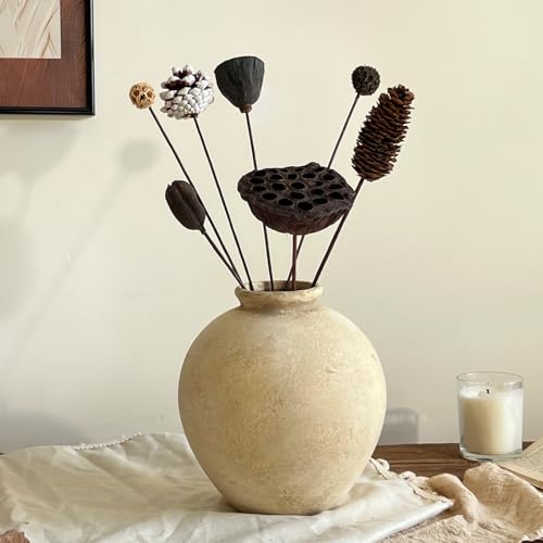 Rustic Ceramic Vase, 7.87 Inch Beige Farmhouse Flower Vases for Living Room & Bedroom Decor, Handmade Pottery Vase for Centerpieces, Decorative Vases for Shelf & Home Decor - color: Beige-