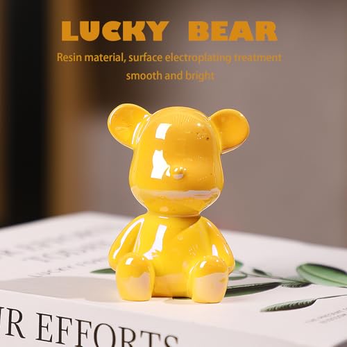 Small Bear Figurines Animal Sculpture Home Décor for Living Room Bedroom Office Statues Desktop Cabinets Tabletop Decor for Women Mom Birthday Gift(Yellow) - color: Yellow