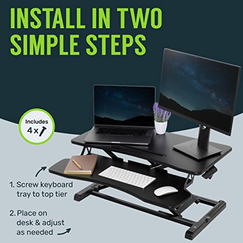 TechOrbits Standing Desk Converter-32-inch Height Adjustable, MDF Wood, Sit Riser-Black, 32" - size: 32" MDF Wood