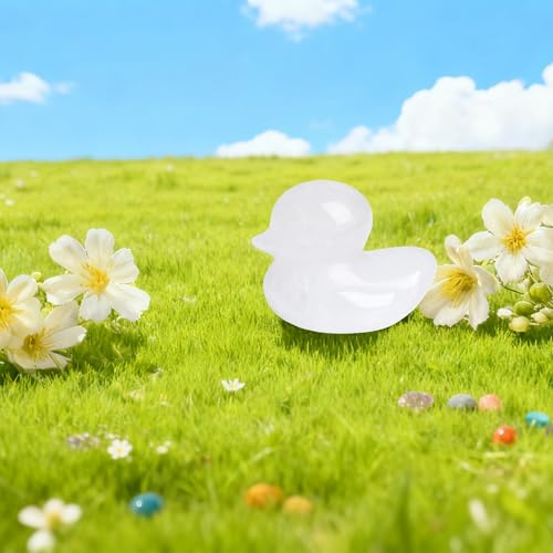QINJIEJIE 1.5" Clear Quartz Crystal Duck Decor Figurines Healing Quartz Crystals Stone Cute Duck Animal Statues Reiki Home Room Desk Decor Sculpture Lunny Funny Ducks Gifts for Women - color: Clear Quartz