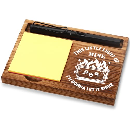 FOUGSTA Fun Office Decor - Wooden Notepad Pen Holder With Humorous Quotes, 16.5 x 12 cm - style: FINE