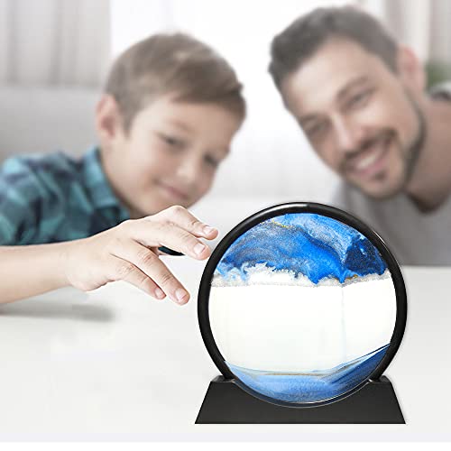 Muyan Moving Sand Art Picture Sandscapes in Motion Round Glass 3D Deep Sea Sand Art for Adult Kid Large Desktop Art Toys (Blue, 12 Inch) - color: Blue, size: 12 Inch