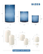 ARIAMOTION Blue Candle Holder for Pillar Tealights Modern Bubbles Glass Hurricane Cylinder Vases Table centerpieces Kitchen Island Dining Room Coffee Bar 8" 5" 3.5" Height Set 3 - color: Bubbles Blue