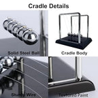Newtons Cradle Balance Balls,Pendulum Balls with Black Base,Newtons Cradle Pendulum,Desk Decor for Men,Physics Toys,Metal Creative Ornament Crafts,Mind Bending Desk Sculpture - Large Black