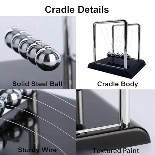 Newtons Cradle Balance Balls,Pendulum Balls with Black Base,Newtons Cradle Pendulum,Desk Decor for Men,Physics Toys,Metal Creative Ornament Crafts,Mind Bending Desk Sculpture - Large Black