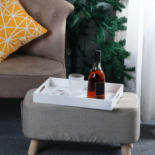 White Acrylic Large Ottoman Tray with Handles 16"x20"x2" Spill Proof Serving Tray Rubber Boot Organizer Tray Decorative for Living Room Bedroom Kitchen Entryway Coffee Table Countertop - color: White, size: 20" x 16" x 2"