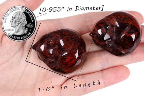 QINJIEJIE Red Obsidian Cat Crystals Decor Sleeping Cat Statue Healing Stone Decor Pocket Polished Gemstones Figurine Office Room Home Desk Decors Cute Gem Gifts for Women Men Stocking Stuffers - color: F-red-red Obsidian, size: 1.5 inches