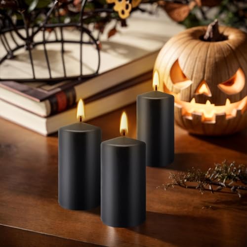 YOROXRG 2"x4" High Black Pillar Candles, Set of 20 Unscented. Bulk Buy. Ideal for Halloween, Wedding, Emergency Lanterns, Household, Wedding and Home Décor Candlesticks - color: Black-2"x4" 20