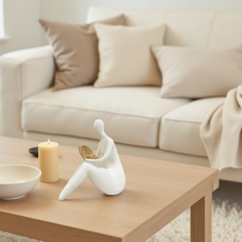 Lescafita White Abstract Sitting Figurine with Gold Butterfly – Modern Shelf Sitter Sculpture for Home Decor, Minimalist Statue, Elegant Desk Ornament for Living Room, Office & Bookshelf Decoration - color: W2