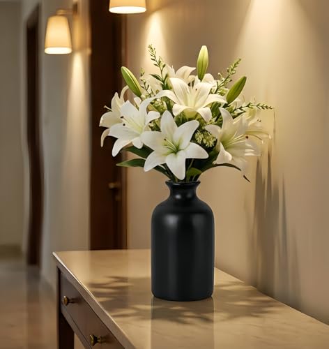 Ceramic Black Small Vase, Dry Flower Vases Minimalism Style for Modern Table Shelf Fit Fireplace Bedroom Kitchen Living Room Home Decor (Black, Medium) - color: Black, size: Medium