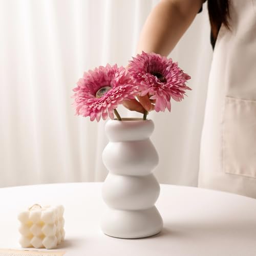 BosilunLife Ceramic Vase with Stacked Bubble Design – Boho Modern Sculptural Flower Vase for Home Decor, Shelf or Table Centerpiece (Unglazed White) - color: Unglazed White