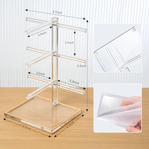 3-Tier Acrylic Sunglasses Display Stand, Gold Trimmed Eyeglasses Stands, Luxury Clear Vertical Glasses Holder for 3 Pairs Frames, Dresser Office Countertop Retail Boutique Counter Display - size: 1PC(3-TIER)