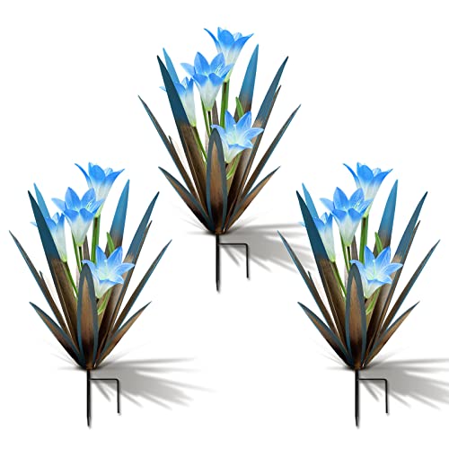 Homight Metal Agave Plant Outdoor Decoration Lily Mexican Yard Art Garden Gift Home Decor Hand Painted Metal Agave Garden Yard Statue, Outdoor Lawn Ornaments(3 Big Blue Lilies) - color: 3 Big Blue Lilies
