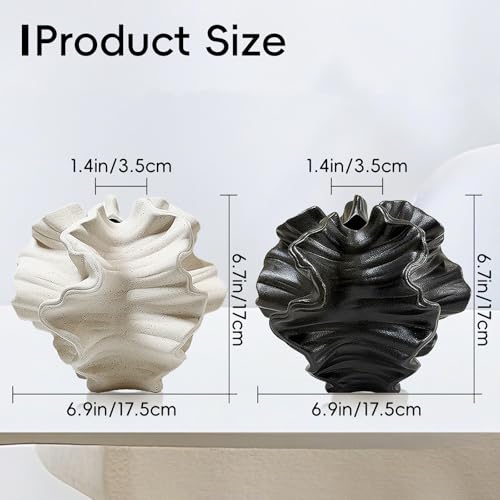 Ceramic Vase, Set of 2 White & Black Vases for Home Decoration, Flower Vase Minimalist Nordic Boho Style for Modern Farmhouse Decor, Living Room; Kitchen; Bedroom; Dining Table etc - color: 2 Large Ceramic Vases