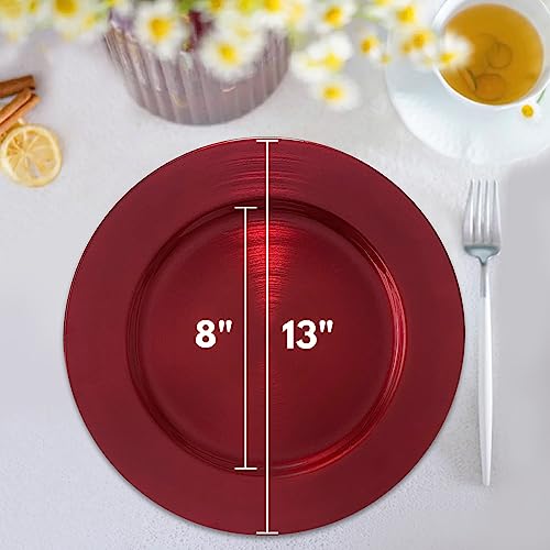 13inch Round Plastic Charger Plates,Set of 8,Charger Plates for Dinner,Wedding,Party,Event Decoration. (Metallic foil Red) … - color: Metallic foil Red