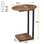 Hosfais Small Side Table Set of 2, C-Shaped Wood Sofa End Table with Metal Frame for Living Room, Bedroom, Small Spaces (Rustic Brown) - color: Rustic Brown, size: Oval 2 Pcs