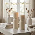Aesthetic Sandalwood Scented Candles,Ribbed Pillar Candle Set of 2 (7.87" & 9.05" Tall), Natural Soy Wax Minimalist Geometric Decor, Modern Fluted Sculptural Candles for Home,Shelf, Mantel & Gift