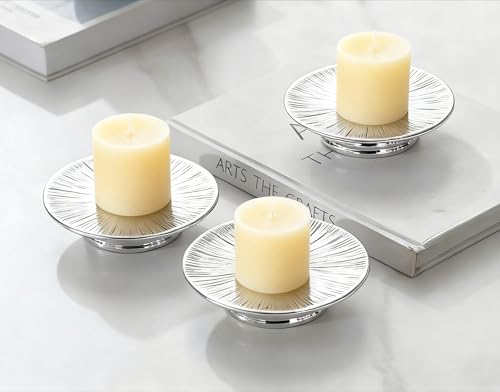 ADAVAS.Y&G Ceramic Silver Candle Plate Set, 3-Piece – Decorative Candle Holder Tray for Pillar Candles, Jewelry, Trinkets or Bathroom Counter – Elegant Silver Finish for Tabletop & Home Décor - color: Silver 1
