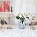 Vidisan Gold Crystal Tealight Candle Holders, Set of 2,Pillar Candle Holders Table Centerpieces for, Wedding, Home Decor，Party Housewarming Gift
