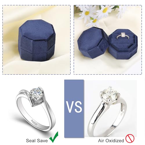 WantGor Velvet Ring Box, 3 Slots Jewelry Ring Gift Box Vintage Ring Display Holder Case for Wedding Ceremony Proposal Engagement (Navy Blue) - color: Navy Blue