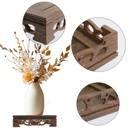 Wooden Display Stand Base 5.43" x 5.43" Square Wood Carved Pedestal Oriental Style Home Decoration for Vase, Flower Pots, Teapot, Table Lamp, Fishbowl - style: Square
