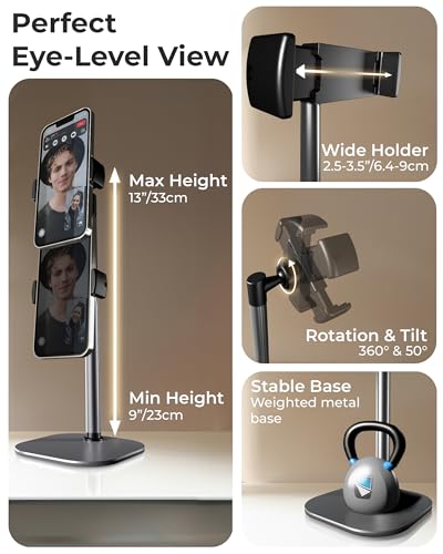 COOPER ChatStand, Adjustable Cell Phone Stand for Desk, Phone Stand for Recording, iPhone Holder for Filming, Small Tripod for iPhone, Fits Samsung, Android Smartphones, (Metallic Gray) - color: C - Metallic Gray