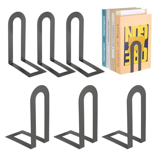 Chunful 6 Pcs Modern Metal Book Ends for Shelves Decorative Small Bookends Book Shelf Organizer Minimalist Design Stopper to Hold Books for Home Office (Gray,5.5 * 3.75 * 2.25inch) - color: Gray, size: 5.5*3.75*2.25inch