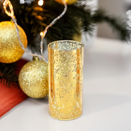 WGVI Hurricane Candle Holder Sleeve, W: 4", Ht: 8", Gold Speckled Glass Cylinder Open Both Ends, Chimney Tube Shade, 1 Piece - size: 4x8"H
