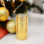 WGVI Hurricane Candle Holder Sleeve, W: 4", Ht: 8", Gold Speckled Glass Cylinder Open Both Ends, Chimney Tube Shade, 1 Piece - size: 4x8"H