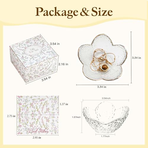 Gifts for Women Flower Ring Dish Jewelry Tray,Glass Trinket Dish Bathroom Room Decor Trinket Dish Valentine's Friendship Christmas Birthday Gifts for Women (Transparent) - color: Transparent